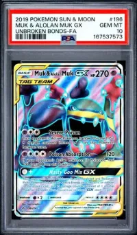 PSA 10 Muk & Alolan Muk-GX, Unbroken Bonds, in a PSA slab