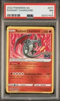 PSA 7 Radiant Charizard, Pokémon GO, in a PSA slab