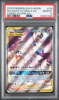 PSA 10 Solgaleo & Lunala-GX, Cosmic Eclipse, in a PSA slab