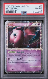 PSA 8 Mew, HS Triumphant, in a PSA slab