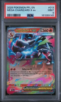 PSA 9 Mega Charizard X ex, Phantasmal Flames, in a PSA slab