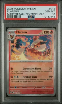 PSA 10 Flareon (Master Ball Pattern), Prismatic Evolutions, in a PSA slab